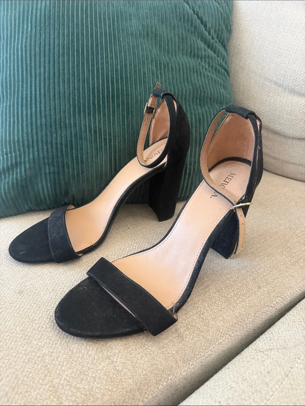 Merona Black Suede Ankle-Strap Block Heels